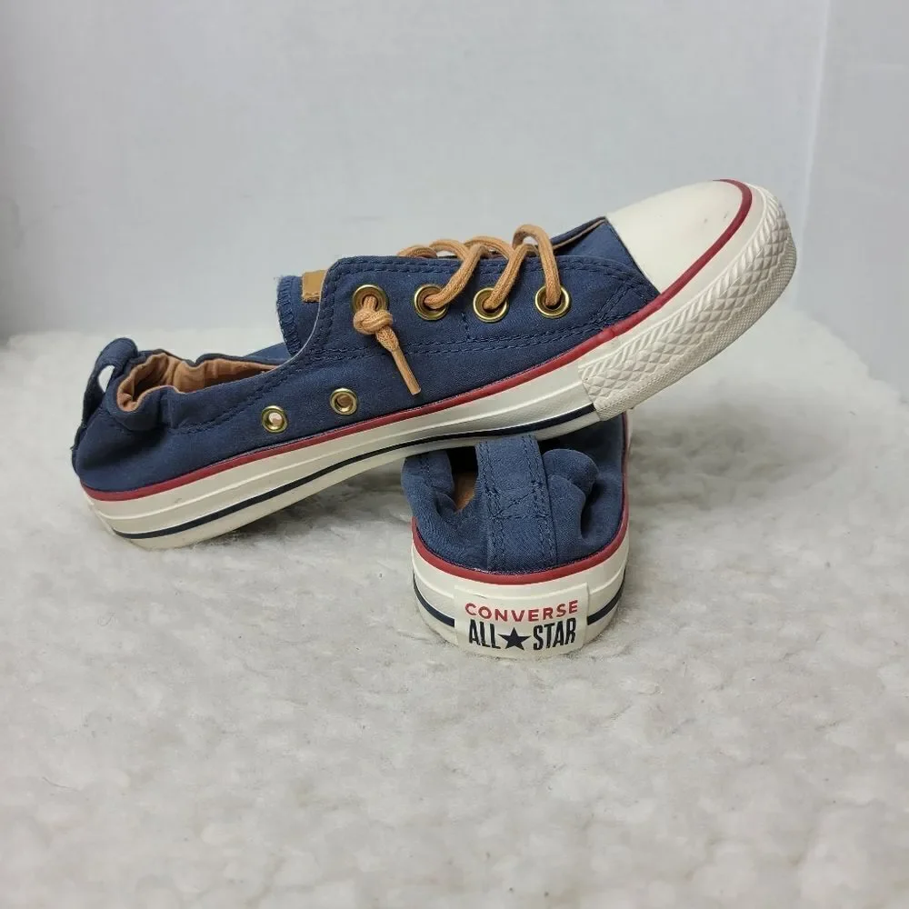Converse Shoreline Women's Size 7 Shoes Navy Blue Leather Laces Slip On Sneakers